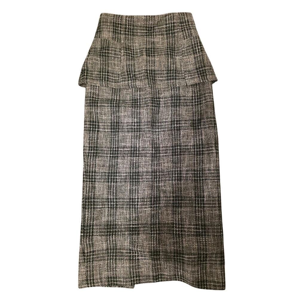 FRAY I.D Plaid Peplum Pencil Skirt Size 1 Green White